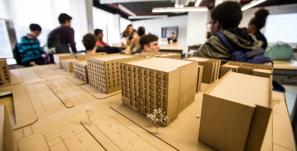 Cardboard model of city streets and buildings