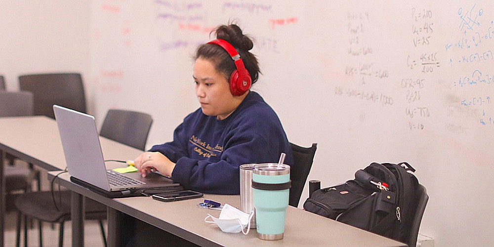 Student working on laptop