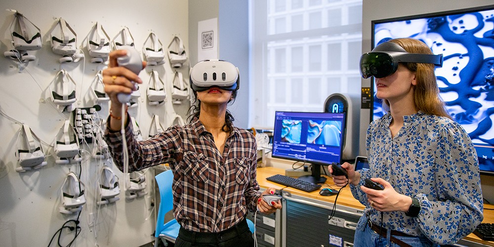 Woman using VR goggles