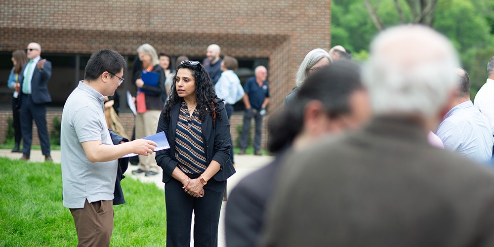Student and administrator talking